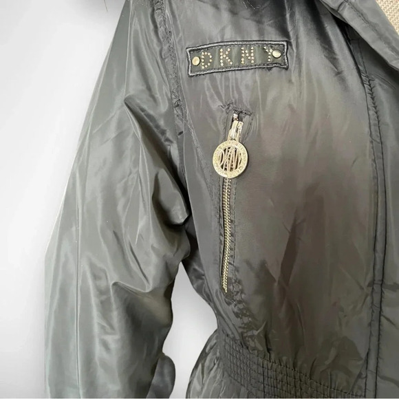 DKNY Girls Olive Green‎ Stadium Parka Cinched Waist Faux Fur Trim Large | NWT - Picture 3 of 14